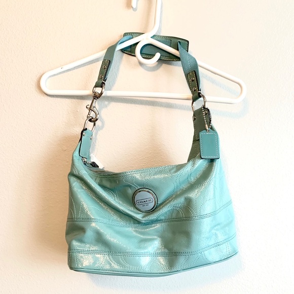 Coach Handbags - Stitched Logo Turquoise Hobo Bag